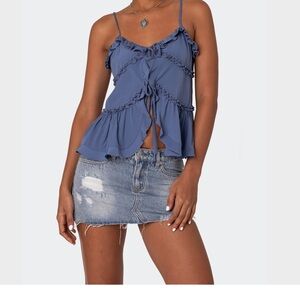 Edikted Blue Ruffled Tie Front Camisole